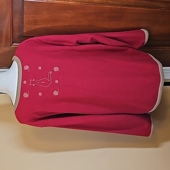 C.J. BANKS SWEATER CATS BUTTON DOWN 1X RED TAN LONG SLEEVED CJ EMBROIDER… - Picture 8 of 11